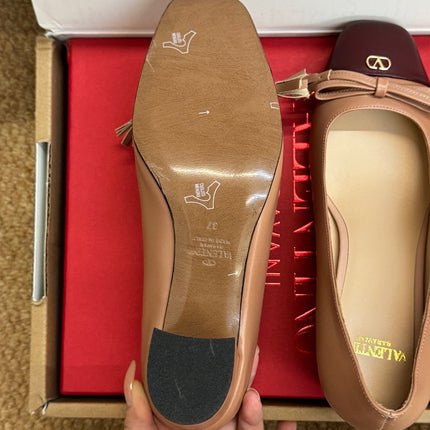 VALENTINO 26S HEELED BALLET FLATS IN BROWN CALFSKIN