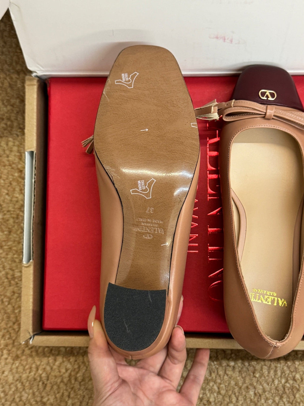 VALENTINO 26S HEELED BALLET FLATS IN BROWN CALFSKIN