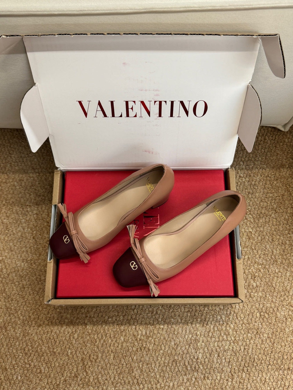 VALENTINO 26S HEELED BALLET FLATS IN BROWN CALFSKIN