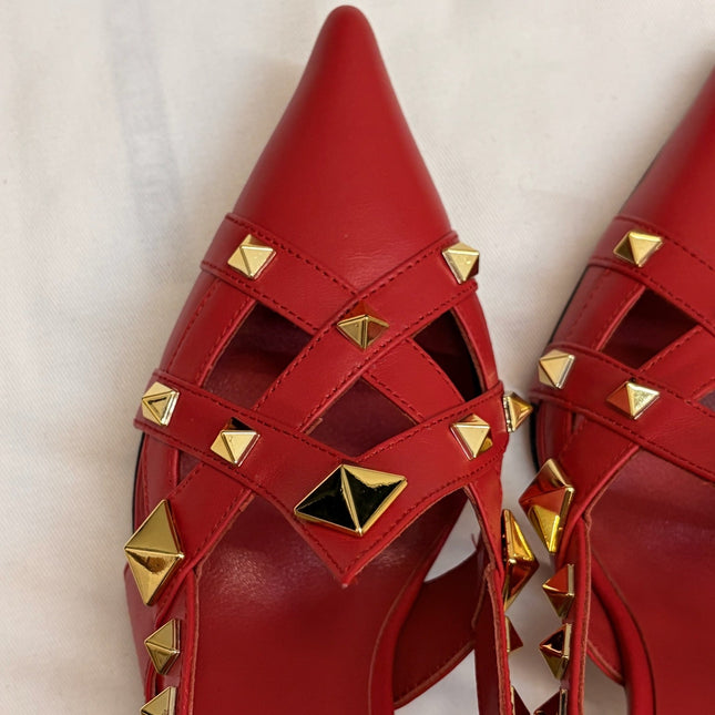 VALENTINO 26S ROCKSTUD SLINGBACK HEELS IN RED CALFSKIN