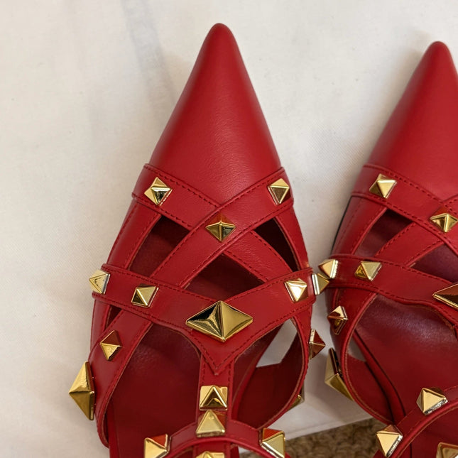 VALENTINO 26S OCKSTUD HEELS IN RED CALFSKIN