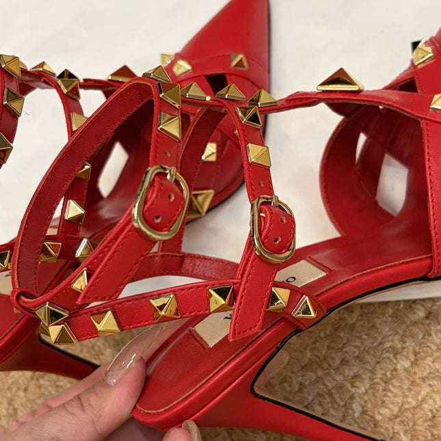 VALENTINO 26S OCKSTUD HEELS IN RED CALFSKIN