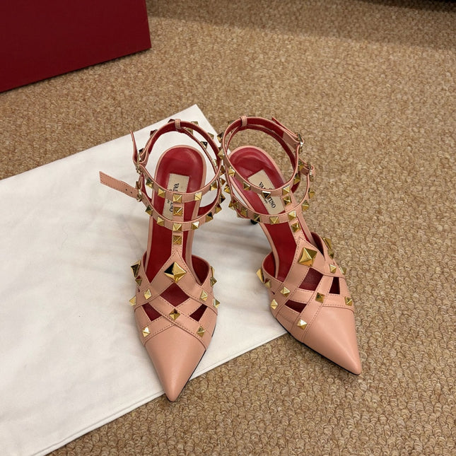 VALENTINO 26S OCKSTUD HEELS IN NUDE PEACH CALFSKIN