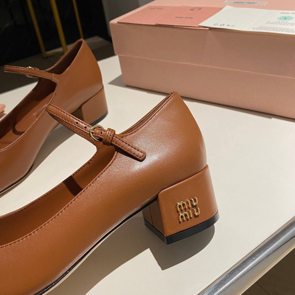 MARY JANE SHOES CLASSIC CARAMEL COLOR SHEEPSKIN