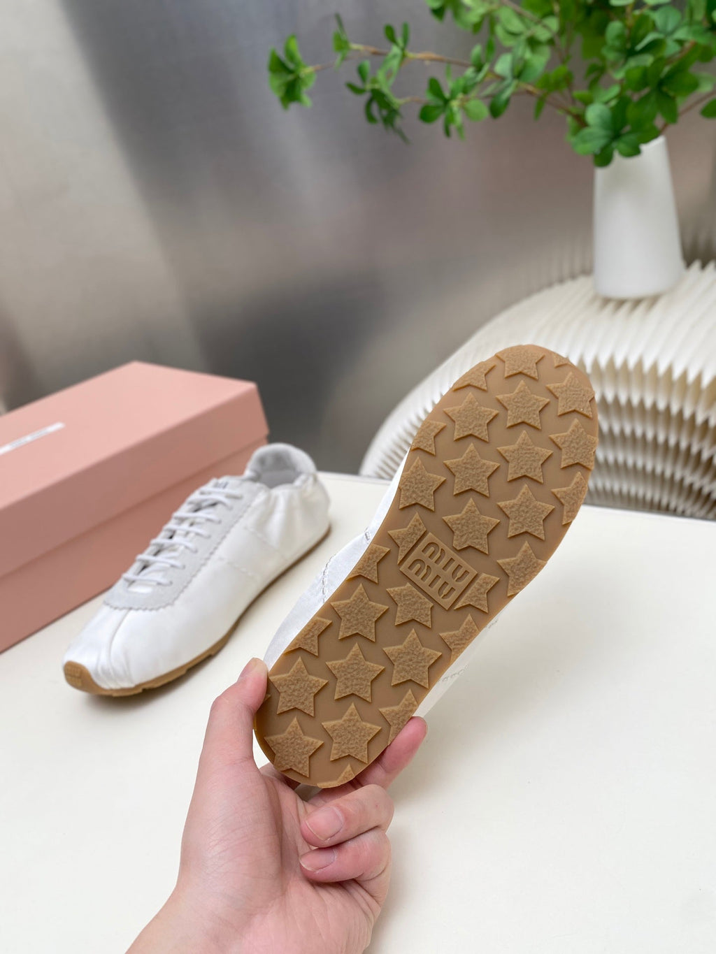 MIUMIU 26S SNEAKERS IN WHITE PLUME SATIN