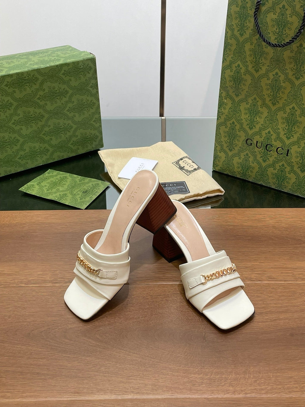 GG SIGNORIA SLIDE SANDAL WHITE DENIM