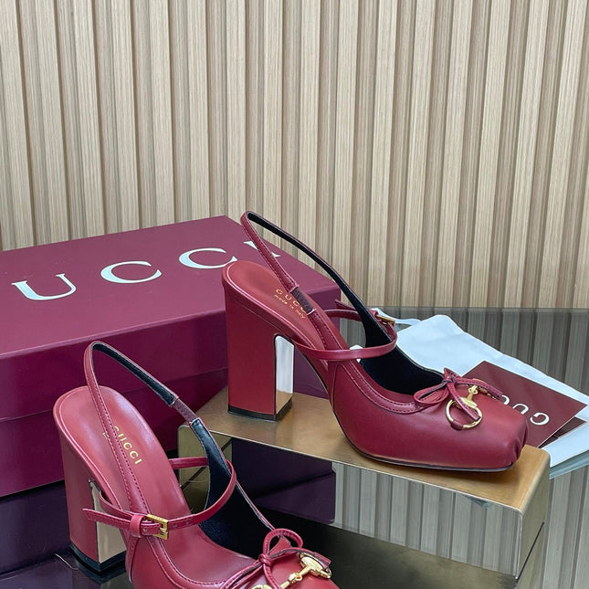 GG HORSEBIT HIGH HEEL 95MM IN BURGUNDY RED CALFSKIN