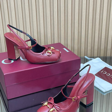 GG HORSEBIT HIGH HEEL 95MM IN BURGUNDY RED CALFSKIN