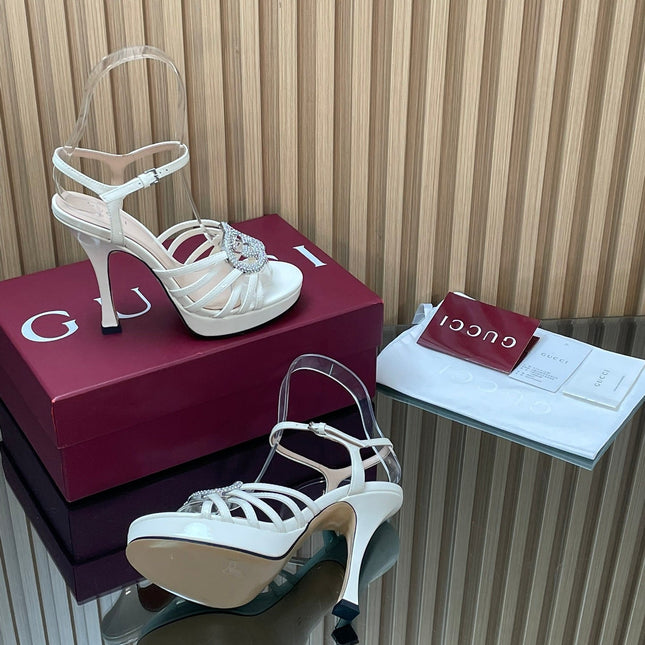 GUCCI 26S HIGH-HEELED SANDALS 125 MM IN WHITE CALFSKIN