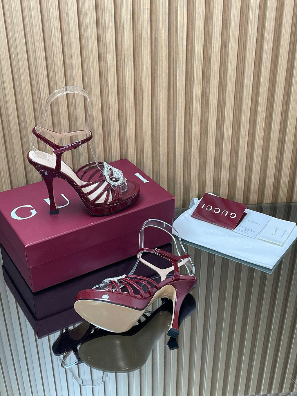 GUCCI 26S HIGH-HEELED SANDALS 125 MM IN DARK RED CALFSKIN