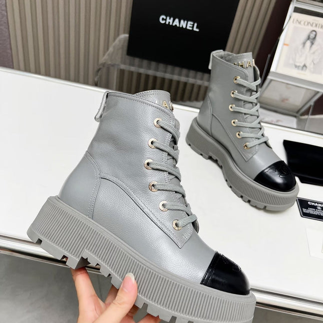SHORT BOOTS IN SLATE GREY MIX BLACK COWHIDE