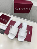 GG CASUAL SLIPPERS IN WHITE CALFSKIN LOGO EMBOSSING