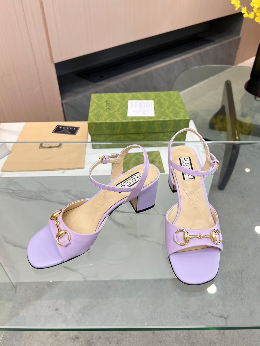 GG HIGH HEELS SANDALS 60 IN PURPLE LAMBSKIN