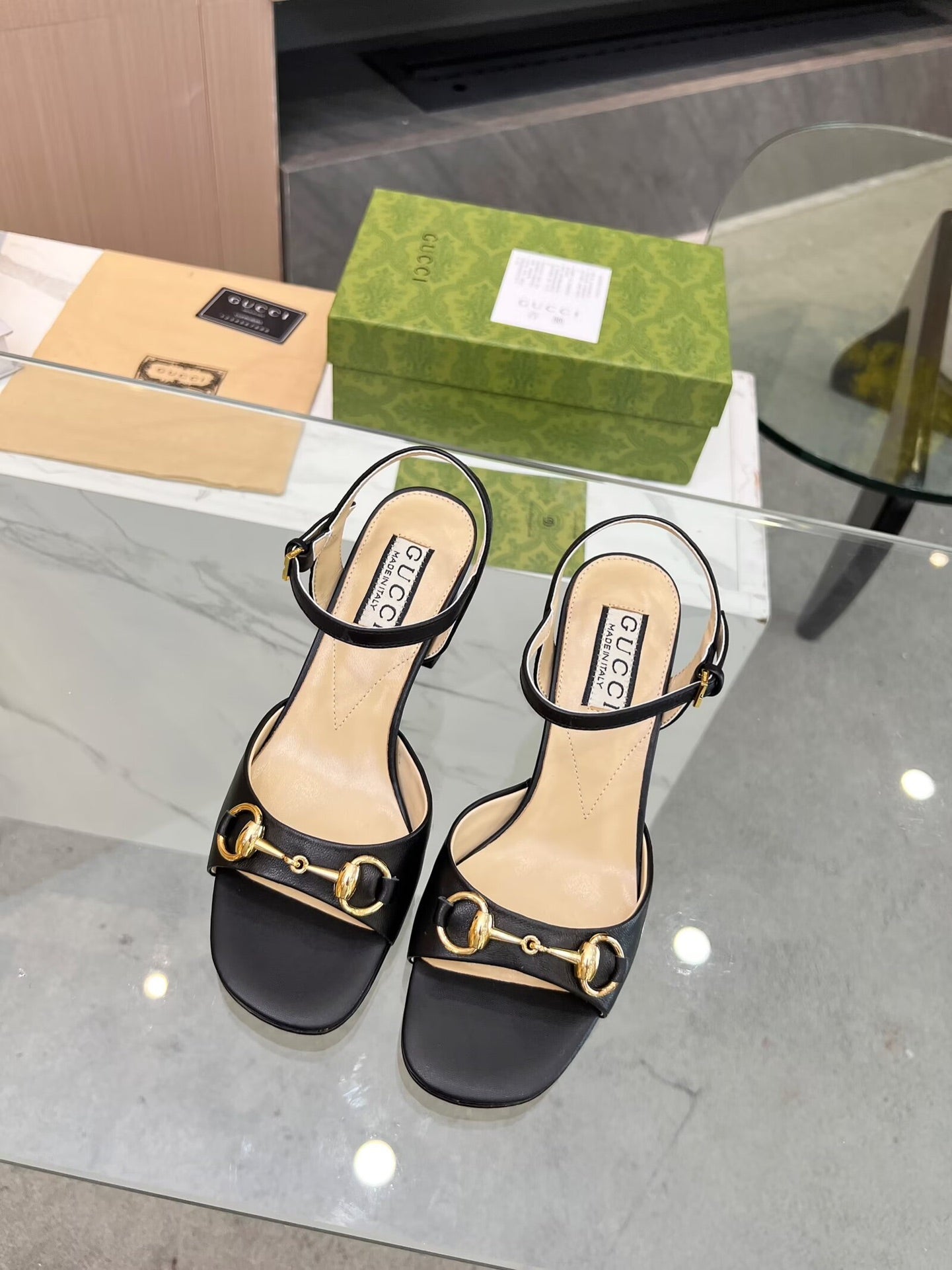 GG HIGH HEELS SANDALS 60 IN BLACK LAMBSKIN