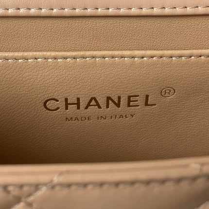 CHANEL 25S MINI FLAP BAG 19 IN TAN BROWN CALFSKIN GOLD HARDWARE