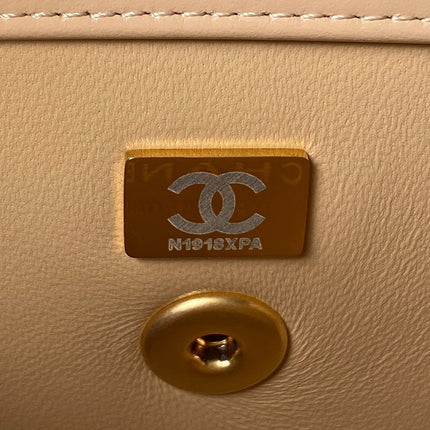 CHANEL 25S MINI FLAP BAG 19 IN TAN BROWN CALFSKIN GOLD HARDWARE