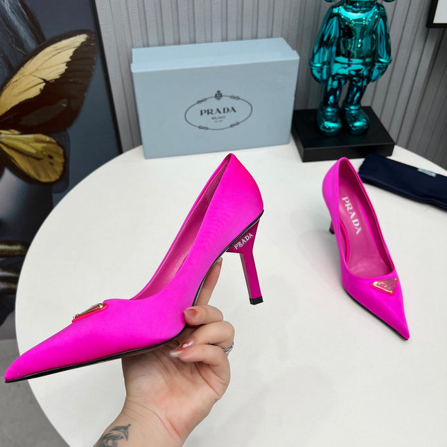 PRADA 26S POINTED TOE PUMPS STILETTO HEEL 80MM IN FUCHSIA PINK SATIN