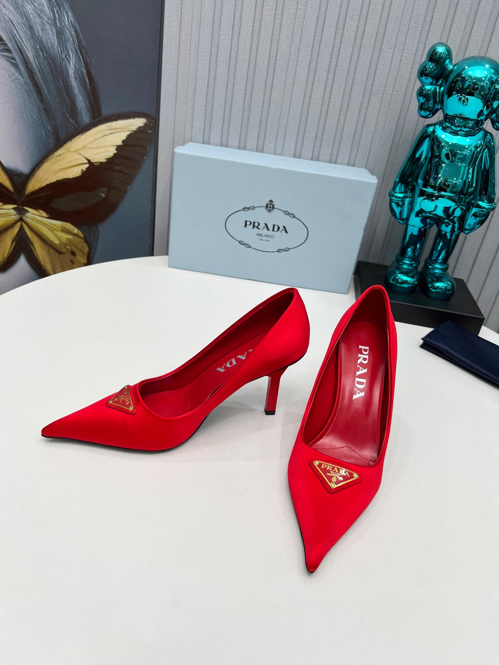 PRADA 26S POINTED TOE PUMPS STILETTO HEEL 80MM IN DARK RED SATIN