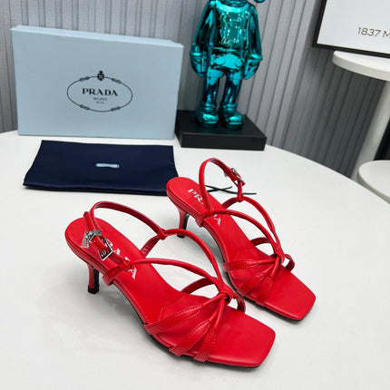 PRADA 26S STRAPPY SANDALS STILETTO HEEL 60MM IN DARK RED CALFSKIN