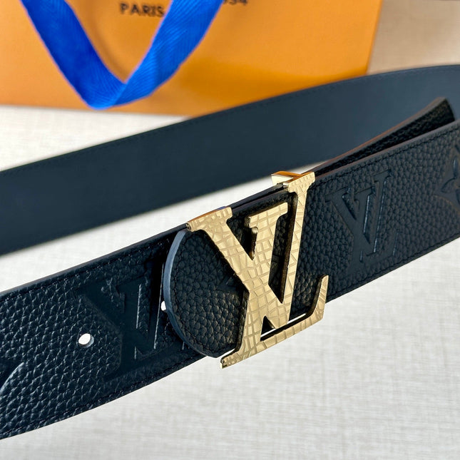 LV 25S BELT 40 MM IN BLACK CALFSKIN WITH GOLD HARDWARE 593265