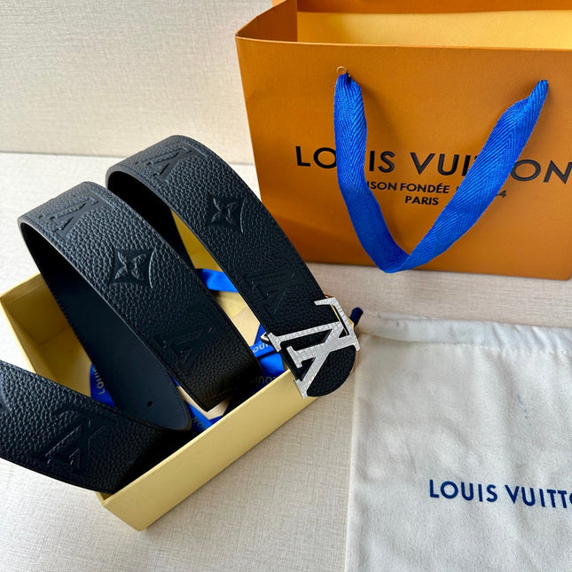 LV 25S BELT 40 MM IN BLACK CALFSKIN WITH SILVER HARDWARE 593265