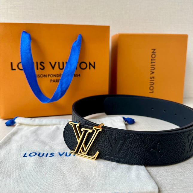 LV 25S BELT 40 MM IN BLACK CALFSKIN WITH GOLD HARDWARE 593266