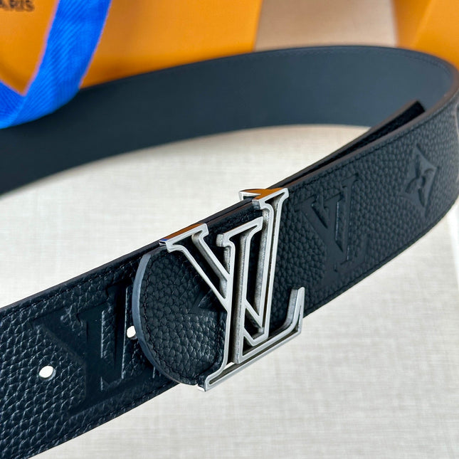 LV 25S BELT 40 MM IN BLACK CALFSKIN WITH SILVER HARDWARE 593266