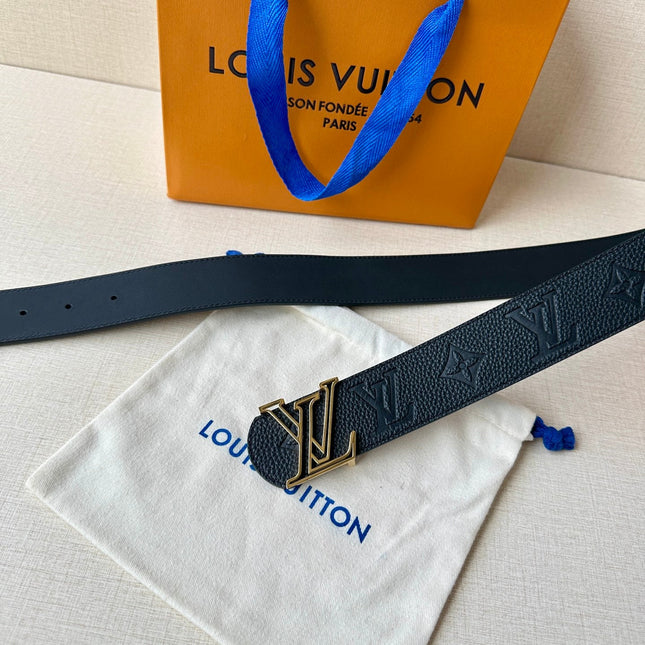 LV 25S BELT 40 MM IN BLACK CALFSKIN WITH GOLD HARDWARE 593266