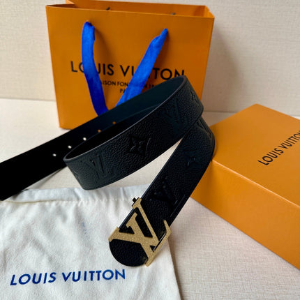 LV 25S BELT 40 MM IN BLACK CALFSKIN WITH GOLD HARDWARE 593267