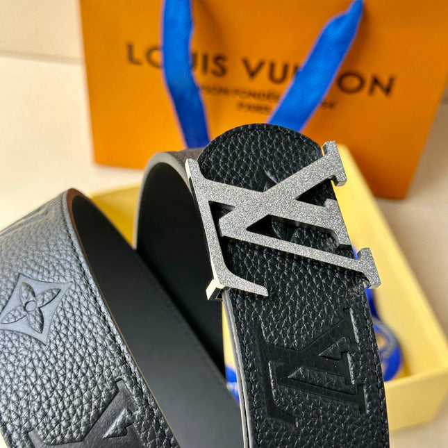 LV 25S BELT 40 MM IN BLACK CALFSKIN WITH SILVER HARDWARE 593267