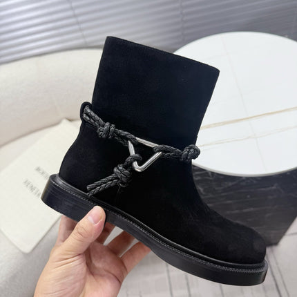 BOTTEGA VENETA 26S ANKLE BOOTS IN BLACK SUEDE WITH ROPE DETAIL