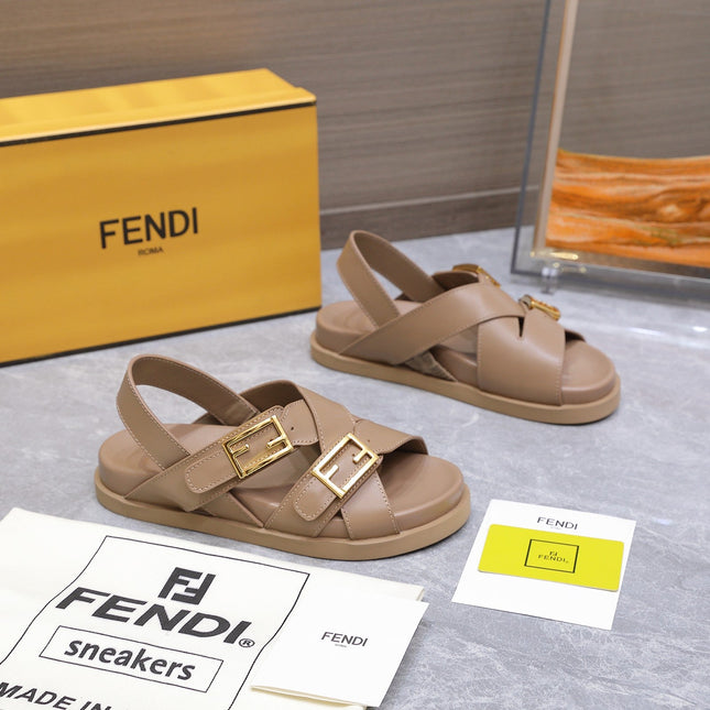 FENDI 26S FLAT SANDALS IN PALE BEIGE CALFSKIN