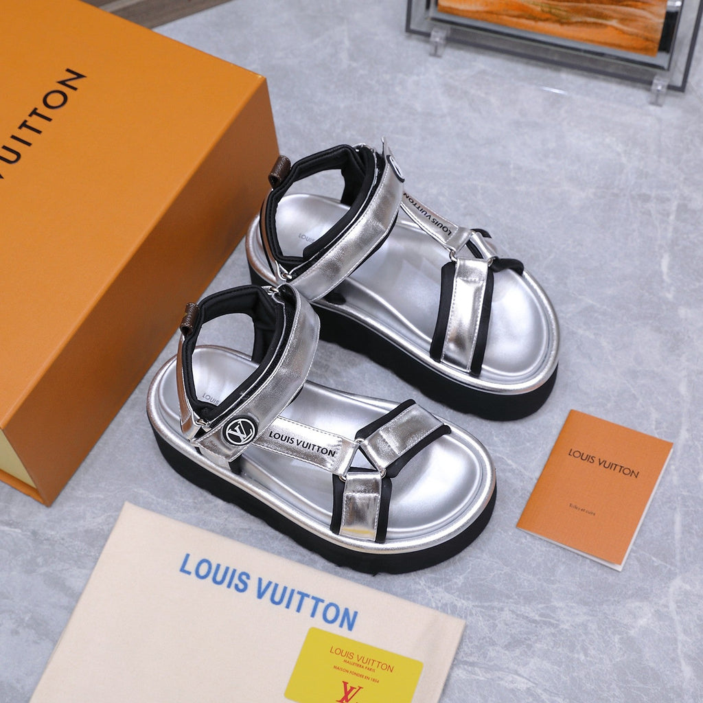 LV 26S CHAMELEON PLATFORM SANDALS 60MM IN SILVER CALFSKIN AND EVA