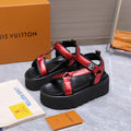 LV 26S CHAMELEON PLATFORM SANDALS 60MM IN DARK RED CALFSKIN AND EVA