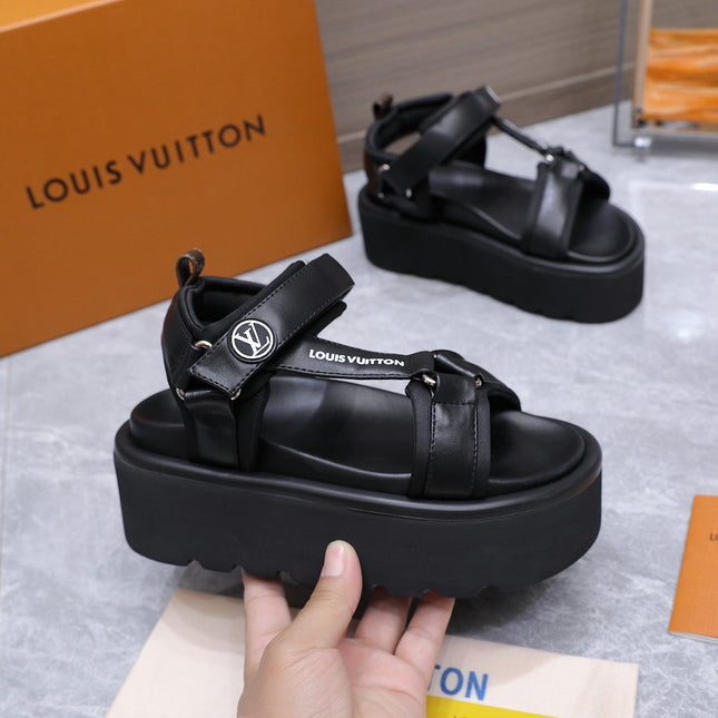 LV 26S CHAMELEON PLATFORM SANDALS 60MM IN BLACK CALFSKIN AND EVA