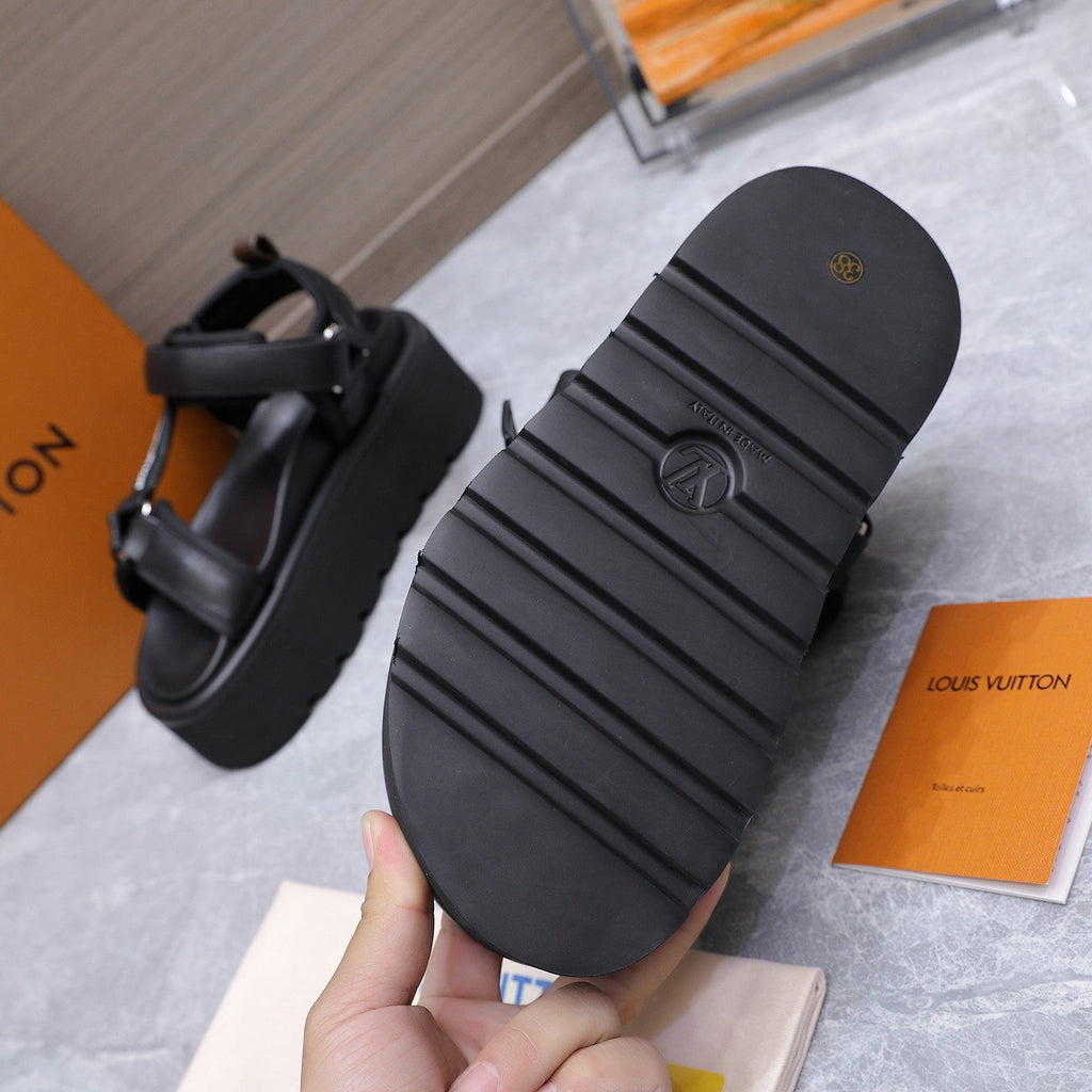LV 26S CHAMELEON PLATFORM SANDALS 60MM IN BLACK CALFSKIN AND EVA