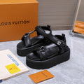 LV 26S CHAMELEON PLATFORM SANDALS 60MM IN BLACK CALFSKIN AND EVA