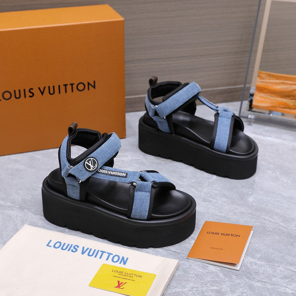LV 26S CHAMELEON PLATFORM SANDALS 60MM IN BLUE DENIM AND EVA