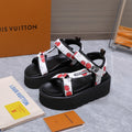 LV 26S CHAMELEON PLATFORM SANDALS 60MM IN WHITE CHERRY MONOGRAM CALFSKIN AND EVA