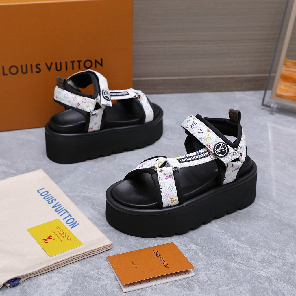 LV 26S CHAMELEON PLATFORM SANDALS 60MM IN WHITE MONOGRAM CALFSKIN AND EVA
