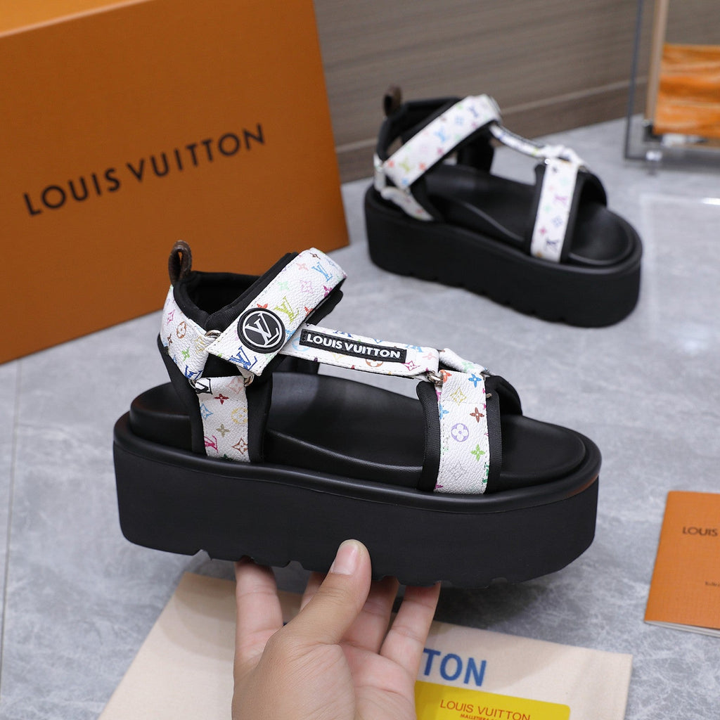 LV 26S CHAMELEON PLATFORM SANDALS 60MM IN WHITE MONOGRAM CALFSKIN AND EVA
