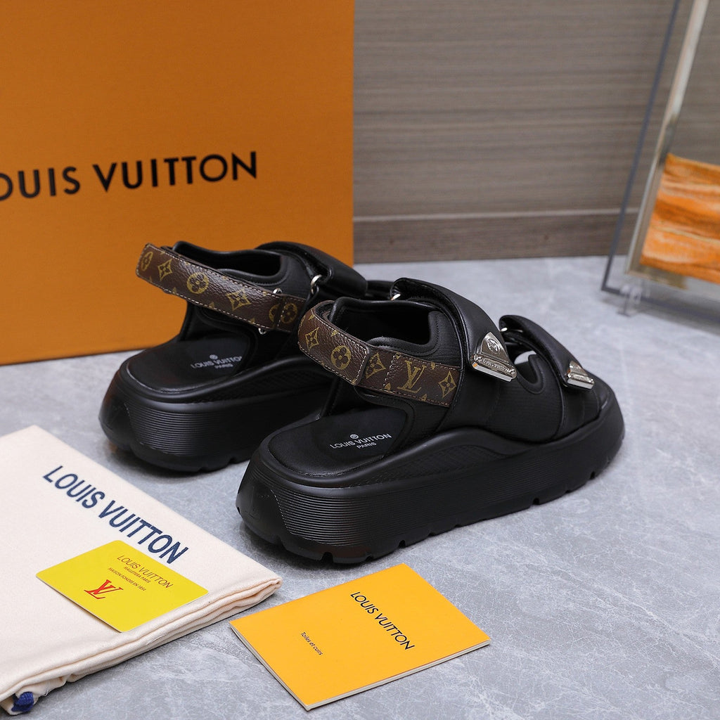 LV 26S CHAMELEON SANDALS 60MM IN BLACK CALFSKIN AND EVA