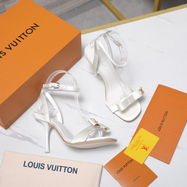 LV 26S 6AM SANDALS 90MM IN WHITE SATIN WITH BOW