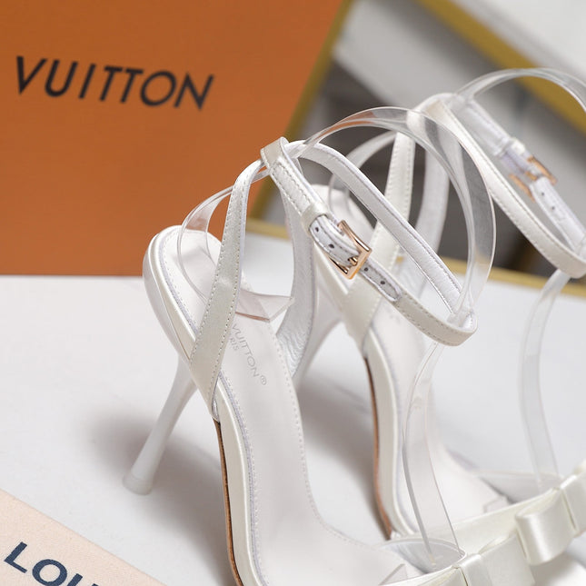 LV 26S 6AM SANDALS 90MM IN WHITE SATIN WITH BOW