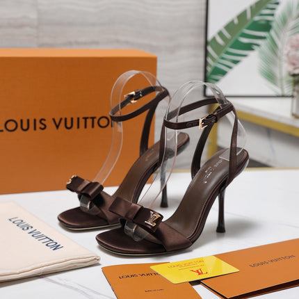 LV 26S 6AM SANDALS 90MM IN DARK BROWN SATIN WITH BOW