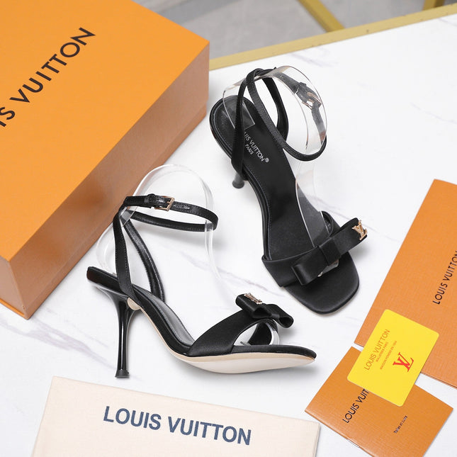 LV 26S 6AM SANDALS 90MM IN BLACK SATIN WITH BOW