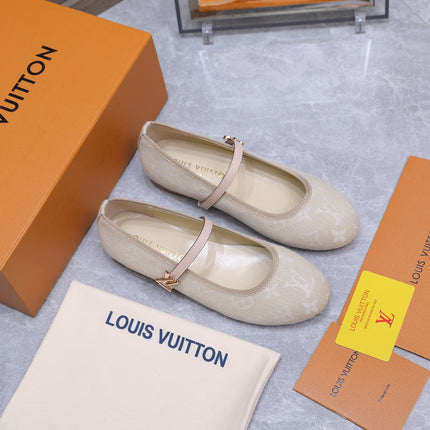 LV 26S MARY JANE FLATS IN BEIGE MONOGRAM DENIM WITH CALFSKIN STRAP
