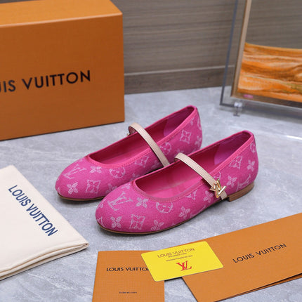 LV 26S MARY JANE FLATS IN HOT PINK MONOGRAM DENIM WITH CALFSKIN STRAP