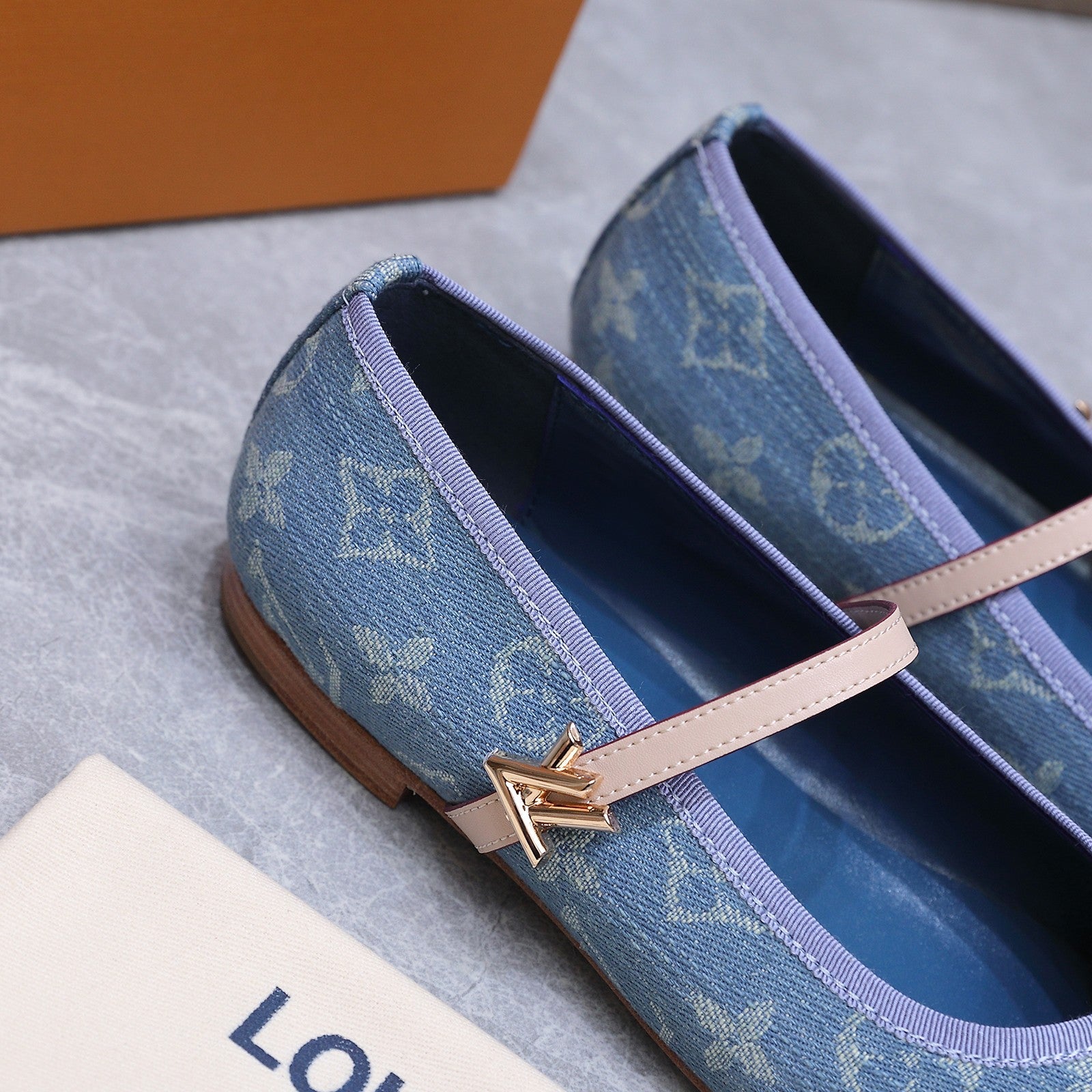 LV 26S MARY JANE FLATS IN SKY BLUE MONOGRAM DENIM WITH CALFSKIN STRAP