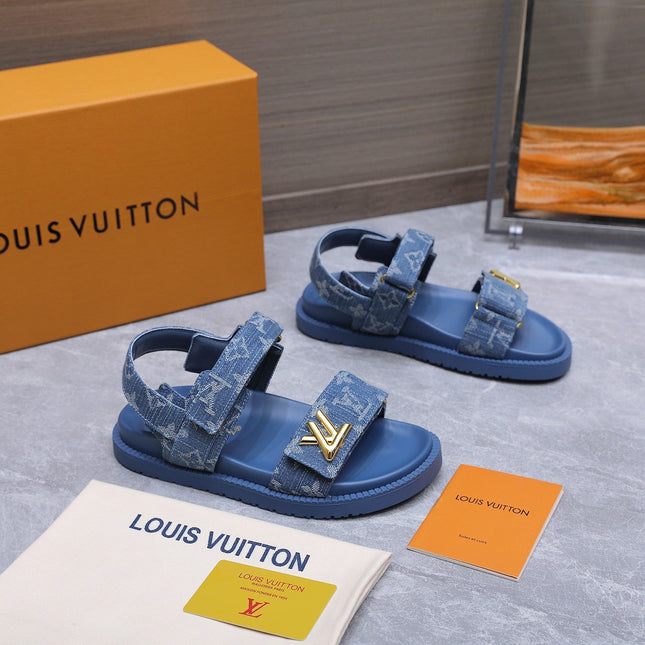 LV 26S SANDALS IN BLUE MONOGRAM COATED DENIM GOLD HARDWARE